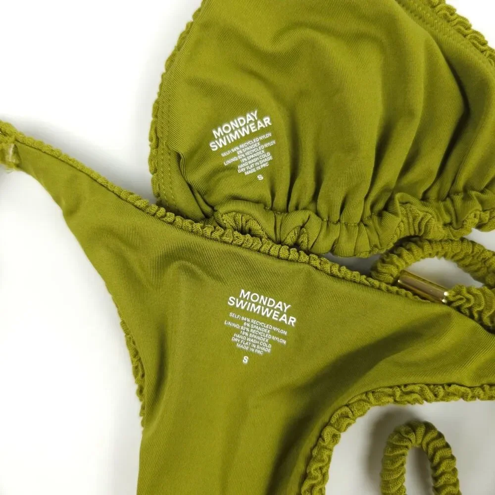 NEW Monday Swimwear Hanalei Bikini Crinkle Moss Set Minimal Resort Beachy Boho